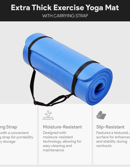 Load image into Gallery viewer, All-Purpose 1-Inch Extra Thick High Density Anti-Tear Exercise Yoga Mat with Carrying Strap, Blue
