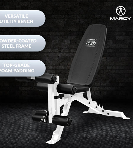 Foldable and Adjustable Weight Bench with Leg Extension, White/Black