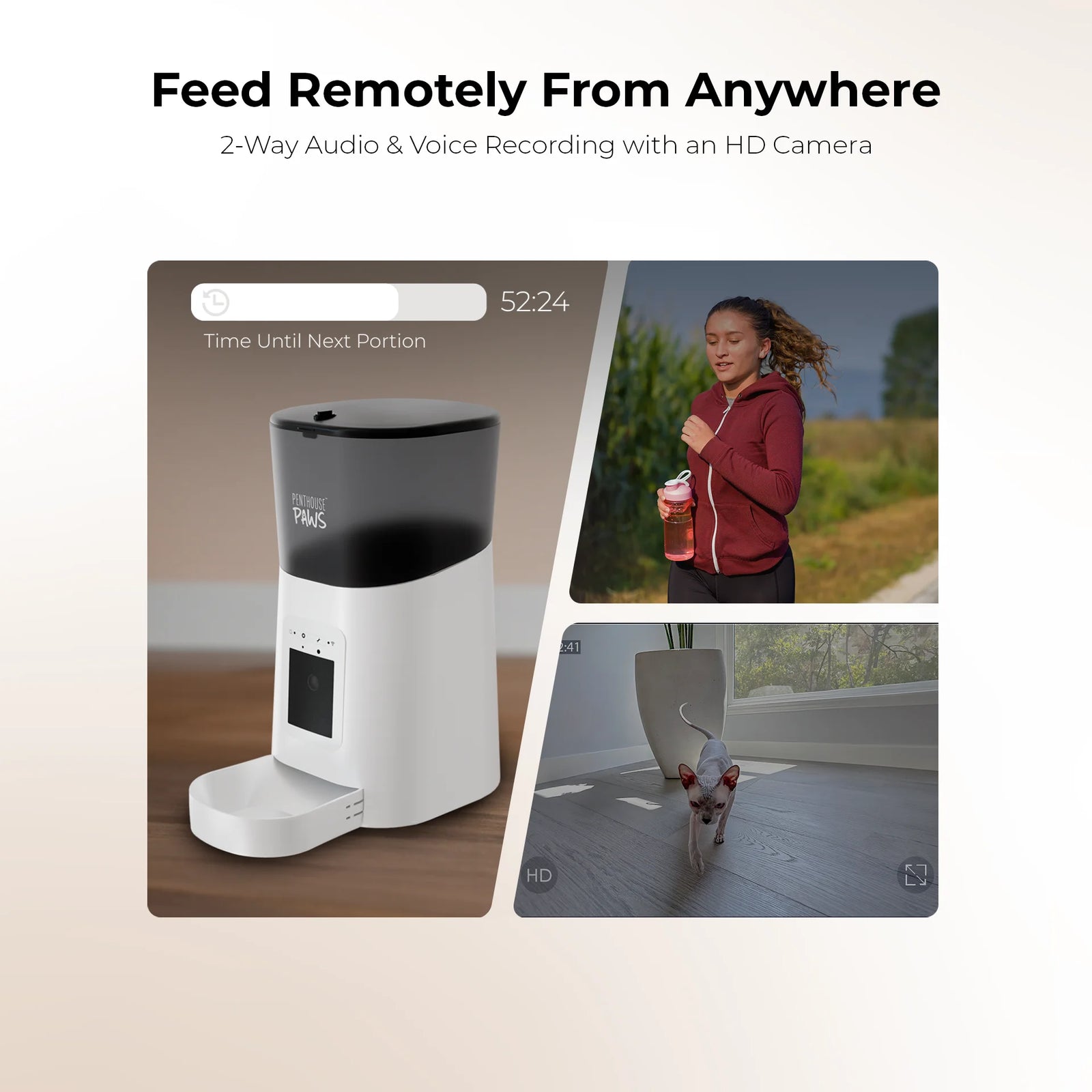 Smart HD Feeder, Automatic Pet Food Dispenser, 6L, 1080P Camera, 2-Way Audio, Backup Power, 15 Meals/Day, White, for Cat & Dog