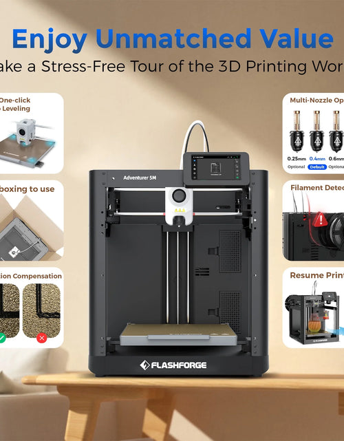 Load image into Gallery viewer, Adventurer 5M 3D Printer, Fully Auto Leveling &amp; 600Mm/S High Speed Printing, Black
